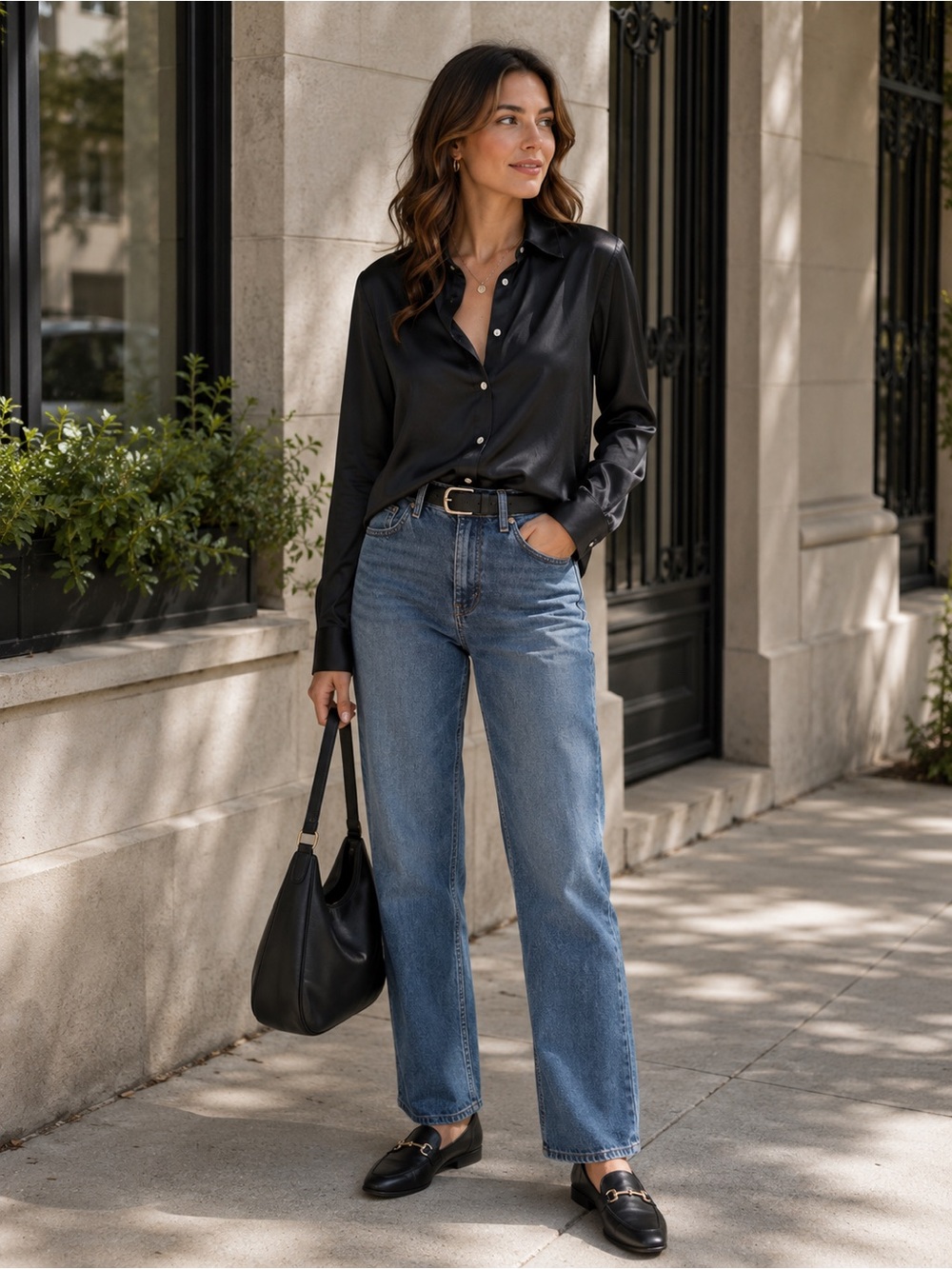 Madewell Black Satin Button Down Blouse Size 2 ECOVERO Viscose